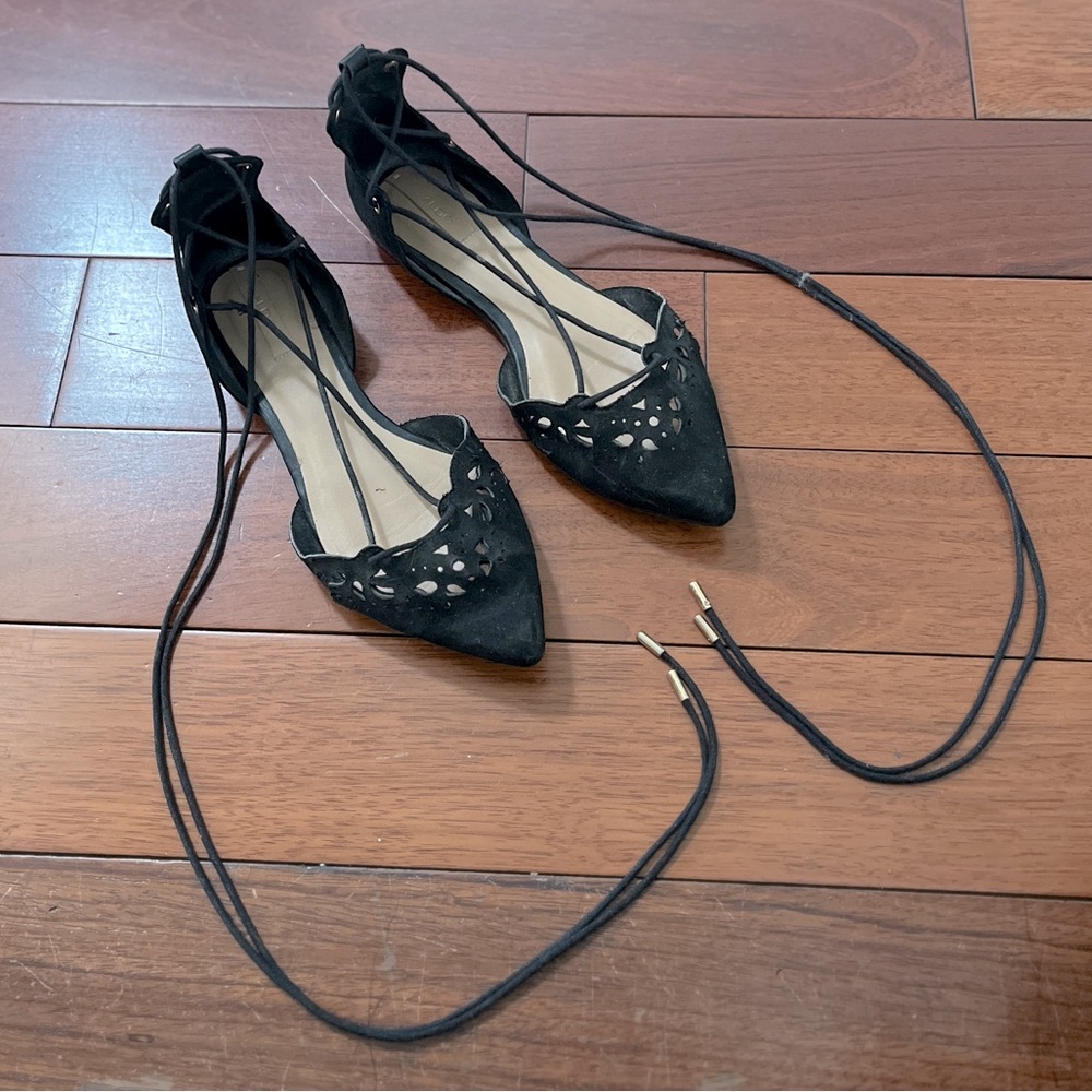 Black Aldo flats with wrap around ties